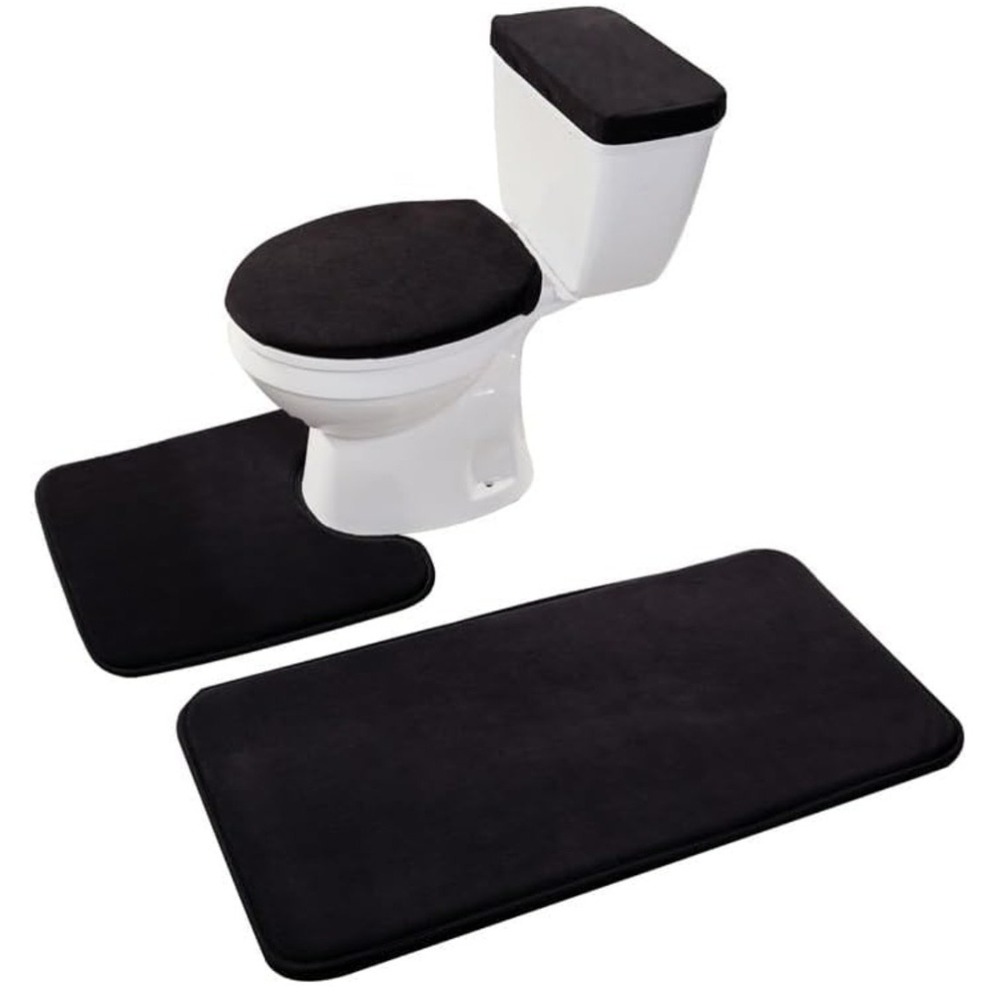 Memory Foam Bathroom Rug Set And Toilet Lid and Tank - 3 Piece